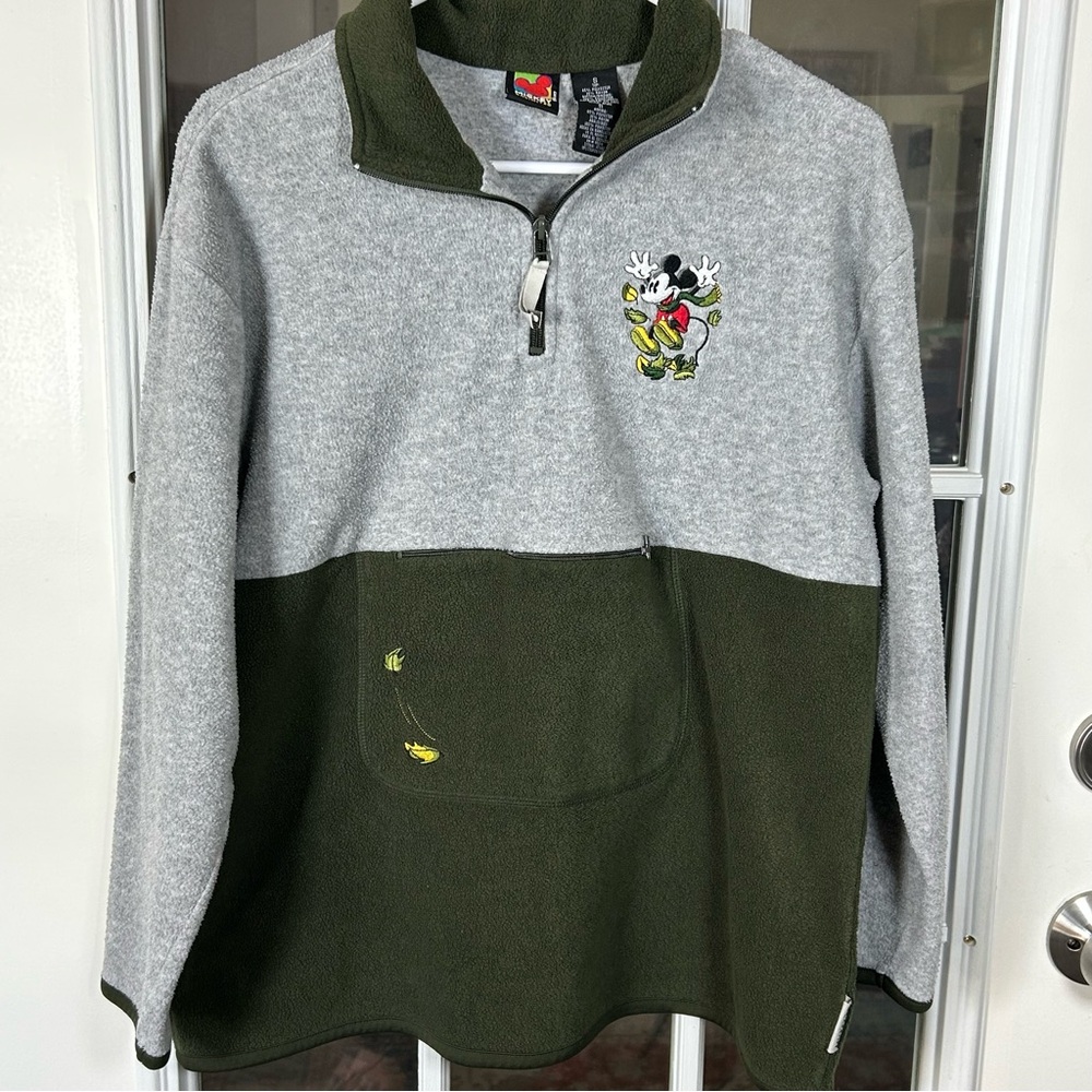 Mickey Unlimited Mickey Mouse‎ Gray and Olive Fleece 1/4 Zip Pullover
